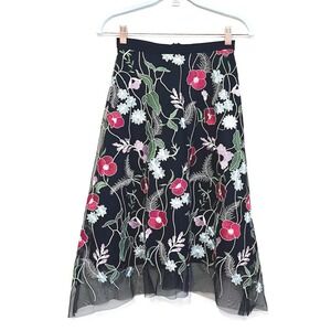 Anthropologie Eva Franco La Fayette Skirt Size 0 Black Floral Embroidered Tulle
